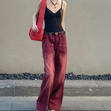 Wine Red Retro European Style Jeans