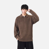 Comfortable Ribbed Knit Half Zipper Sweater