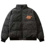 Embroidered Neutral Vintage Style Puffer Jacket