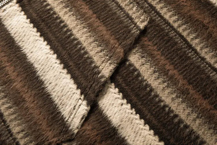 Stylish Striped Knit Hooded Zipper Cardigan