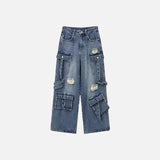 Destroyed Low Rise Loose Fit Cargo Jeans