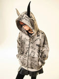 Women American Style Doberman Print Hooded Sweatshirt