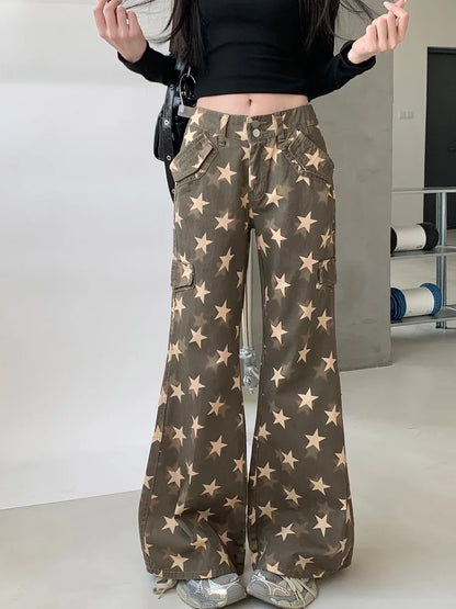 Y2K Star Printed Cyber Slim Jeans