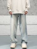 Washed Distressed Mid-waist Denim Pants