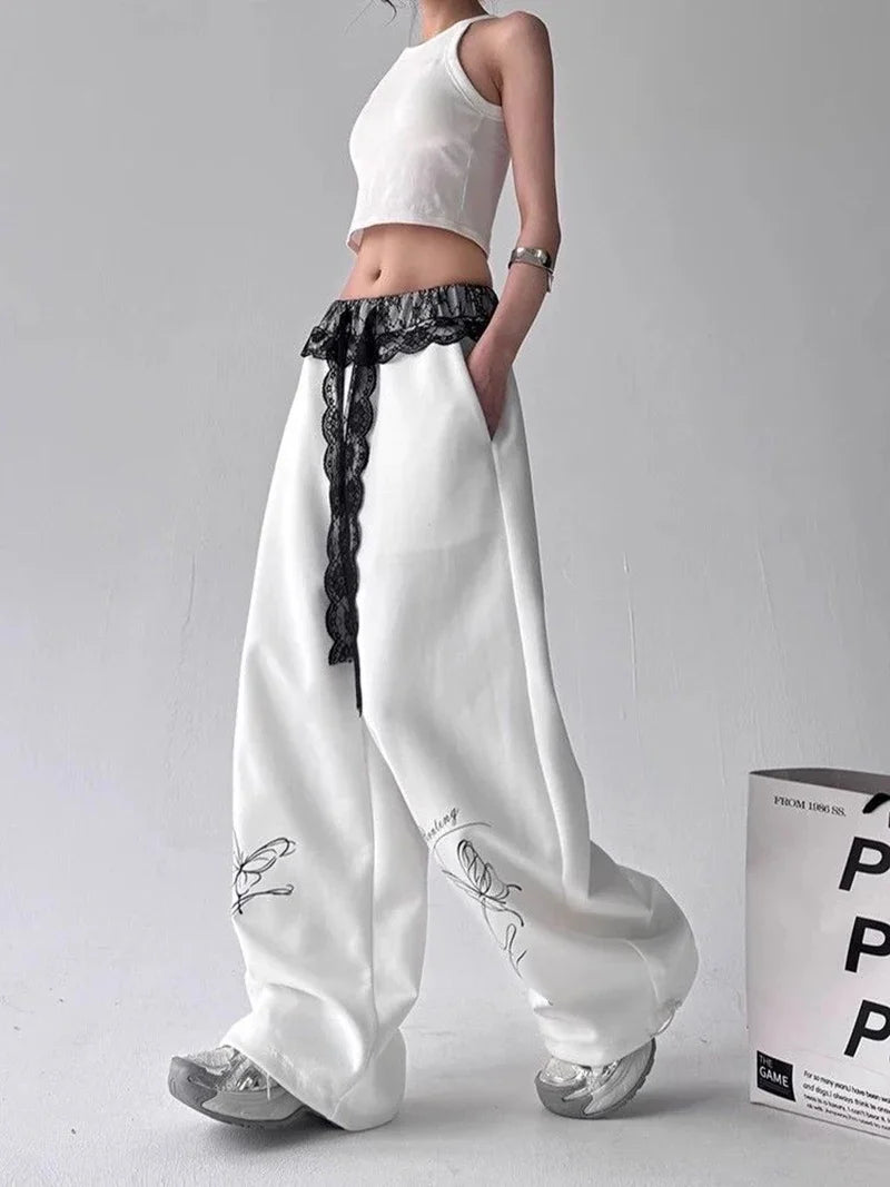 Y2K Vintage Butterfly Cool Lace Patchwork Sweatpants