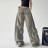 Gray Parachute Letter Embroidery Cargo Pants