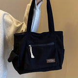 Retro Corduroy Tote Bag Multi-Pocket Handbag