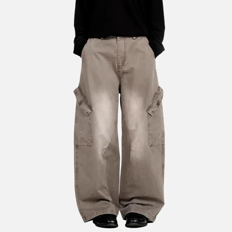 Retro Mid Waist Cotton Cargo Pants