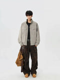Solid Color Stand Collar Zipper Jacket