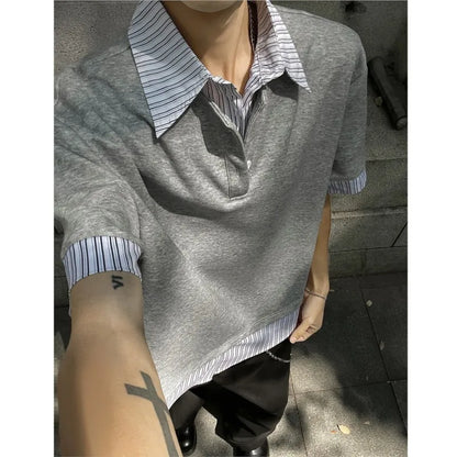 Men's Streetwear Slim Fit Striped Polo T-Shirt