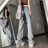 High Waisted Panelled Straight Leg Jeans