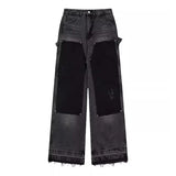 Casual Retro Black Whiskers Baggy Jeans