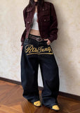 Y2K Korean Style Letter Print Denim Jeans