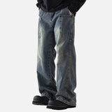 Retro Blue Korean Style Workwear Cargo Jeans