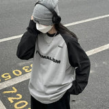 Cool Retro Letter Print Patchwork Long Sleeve T-Shirt