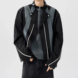 Streetwear Patchwork Contrast Color Zipper Jacket