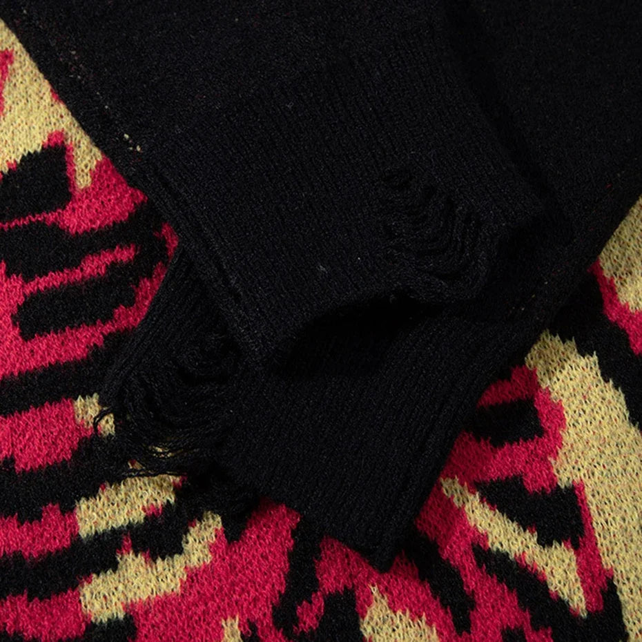 Trendy Skulls Graphic Oversized Knit Sweater