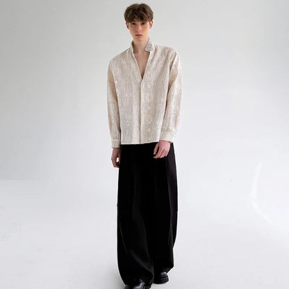Luxury Pearl Patchwork Long Sleeve Shirt