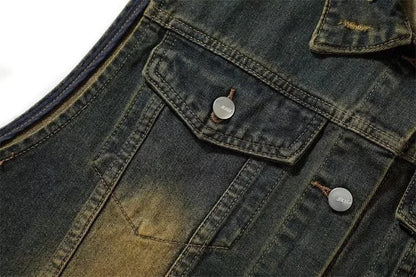 Cowboy Style Distressed Denim Vest