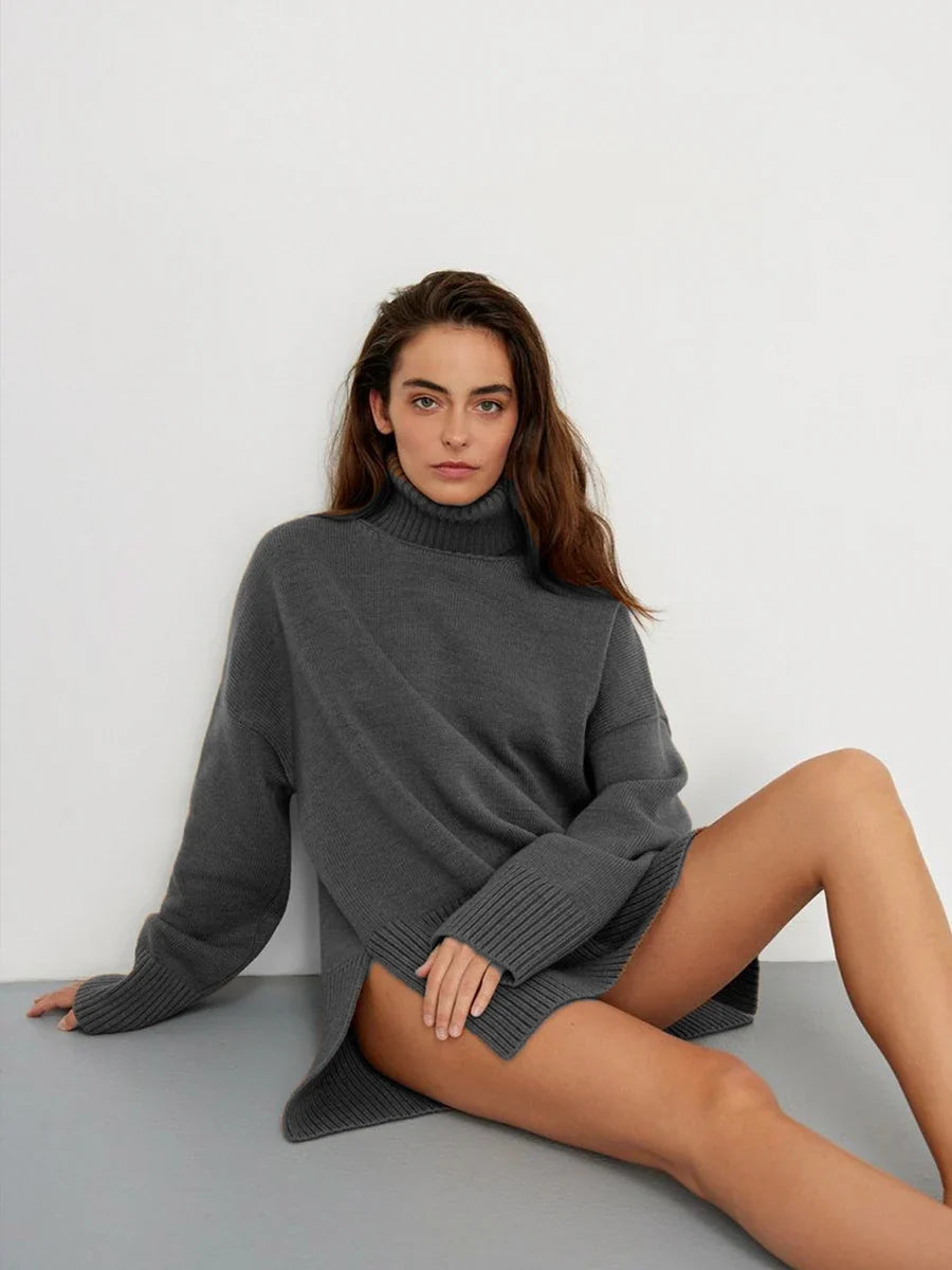 Cozy Knit Split Pullover Sweater Women