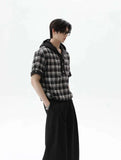 Effortless Plaid Button-Up Hooded T-Shirt