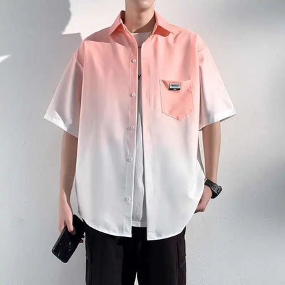 Oversized Gradient Casual Short-Sleeved Shirt