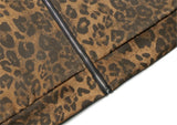Leopard Zipper Retro Stand-Up Collar Suede Jacket