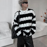 Classic Hairy Striped Round Neck Sweater