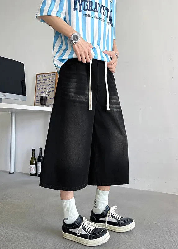 Comfortable Elastic Drawstring Waist Denim Jorts