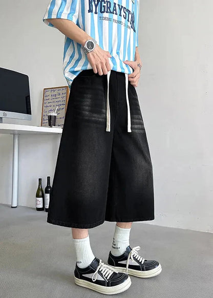 Comfortable Elastic Drawstring Waist Denim Jorts