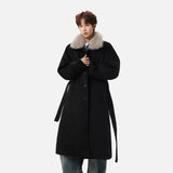 Classic Solid Color Detachable Fur Collar Wool Coat