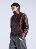 Classic Red Stylish Locomotive Leather Jacket