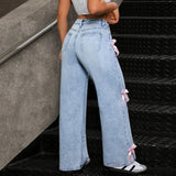 Women Washed Baggy High Waist Jeans