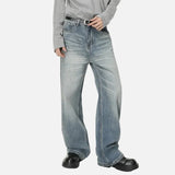 Blue Moustache Effect Washed Distressed Jeans