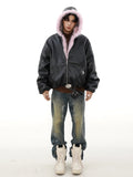 Streetwear Chic Plush Padded Parka Leather Jacket