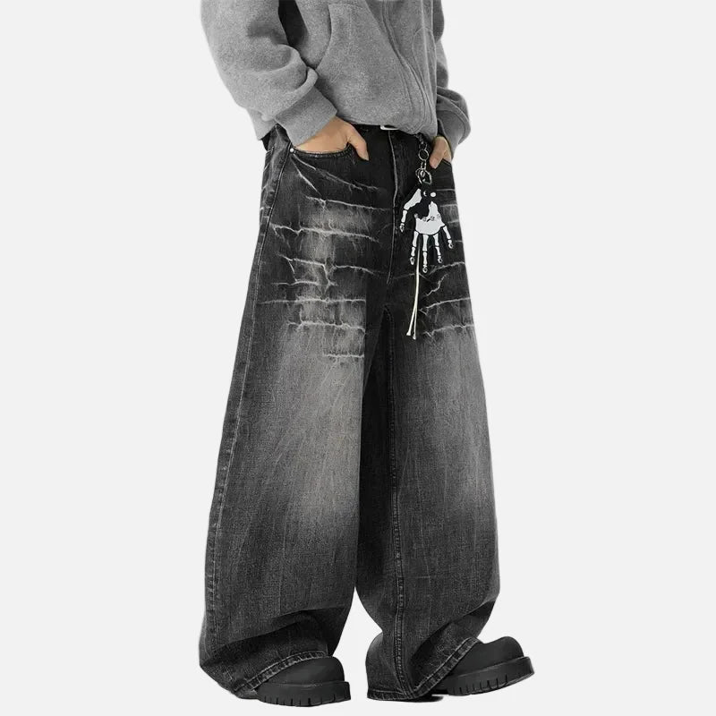 Vintage Lightning Pattern Baggy Loose Jeans