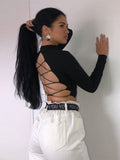 Hollow Out Backless Long Sleeves Crop Top