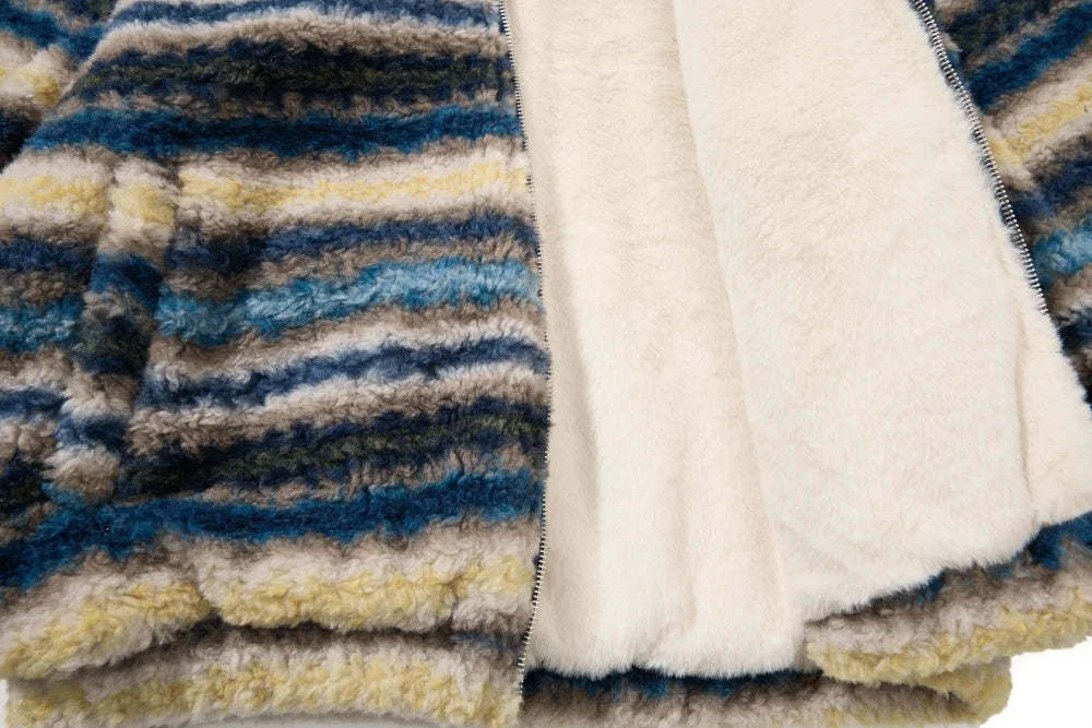 Chic Fair Isle Sherpa Faux Fur Hooded Jacket