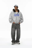 Cozy Embroidered Faux Fur Collar Hooded Sweatshirt