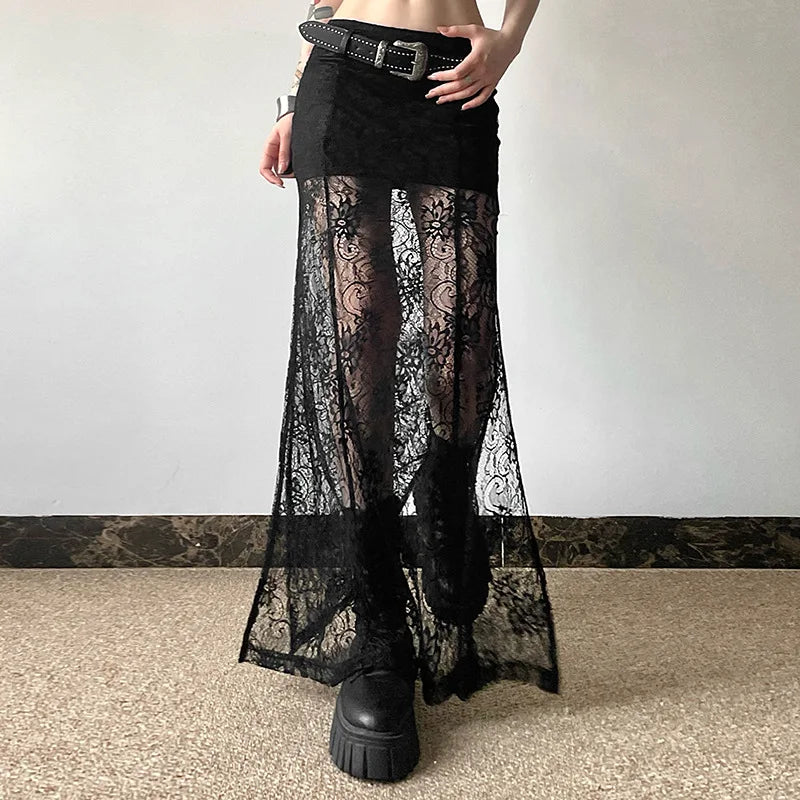 Dark Lace Patchwork Long Gothic Skirt