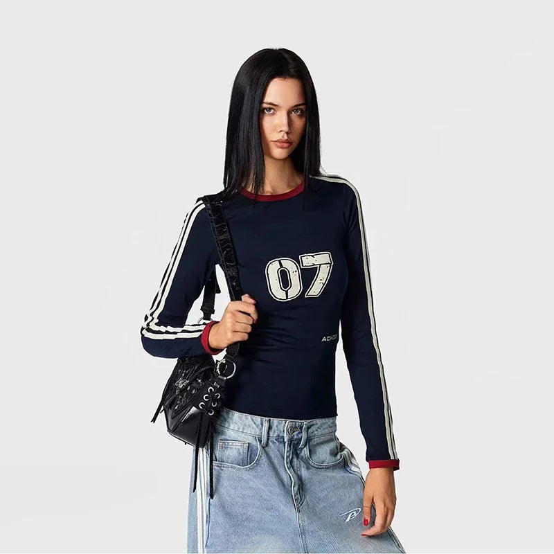 Women Cool Retro Patchwork Slim Fit T-Shirt