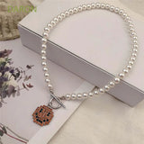 Rhinestone Smile Face Pearl Pendant Necklace