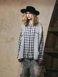 Effortless Retro Patchwork Plaid Long Sleeve Shirt