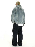 Breathable Patchwork Blue Wash Denim Hoodie