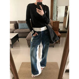 Durable Y2K Blue Patchwork Cool Hip Hop Jeans