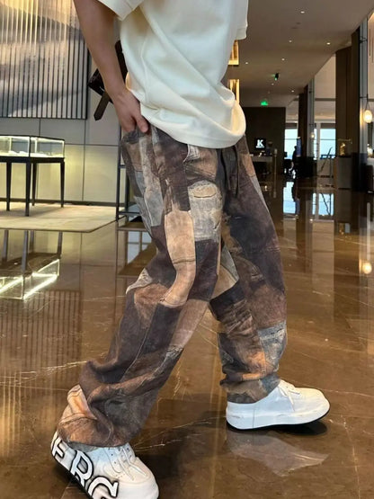 Retro Oversize Color Block Tapered Pants