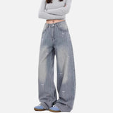 Embroidered Bow Loose Wide Leg Jeans