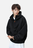 Heavyweight Ribbed Solid Color Half Zip Hoodie