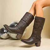 Retro Brown Hip Hop Cowboy Leather Boots