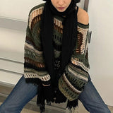 Y2K Hollow Striped Gothic Crop Sweater